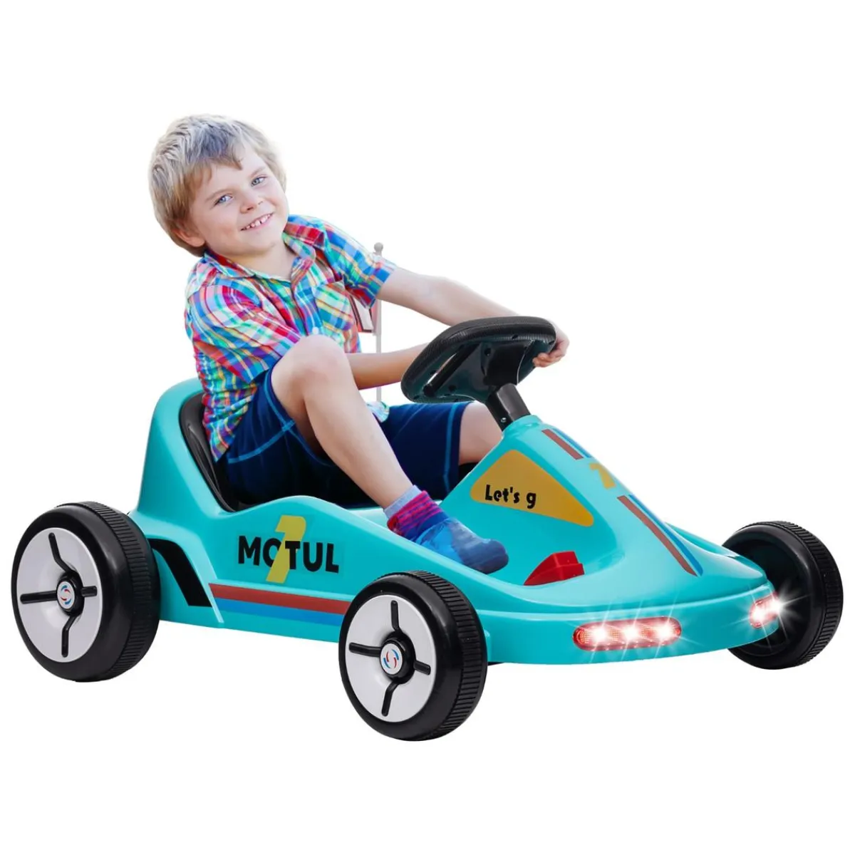 Sale Homcom - Kart eléctrico Azul con luz y música Vehículos De Batería O A Pedales