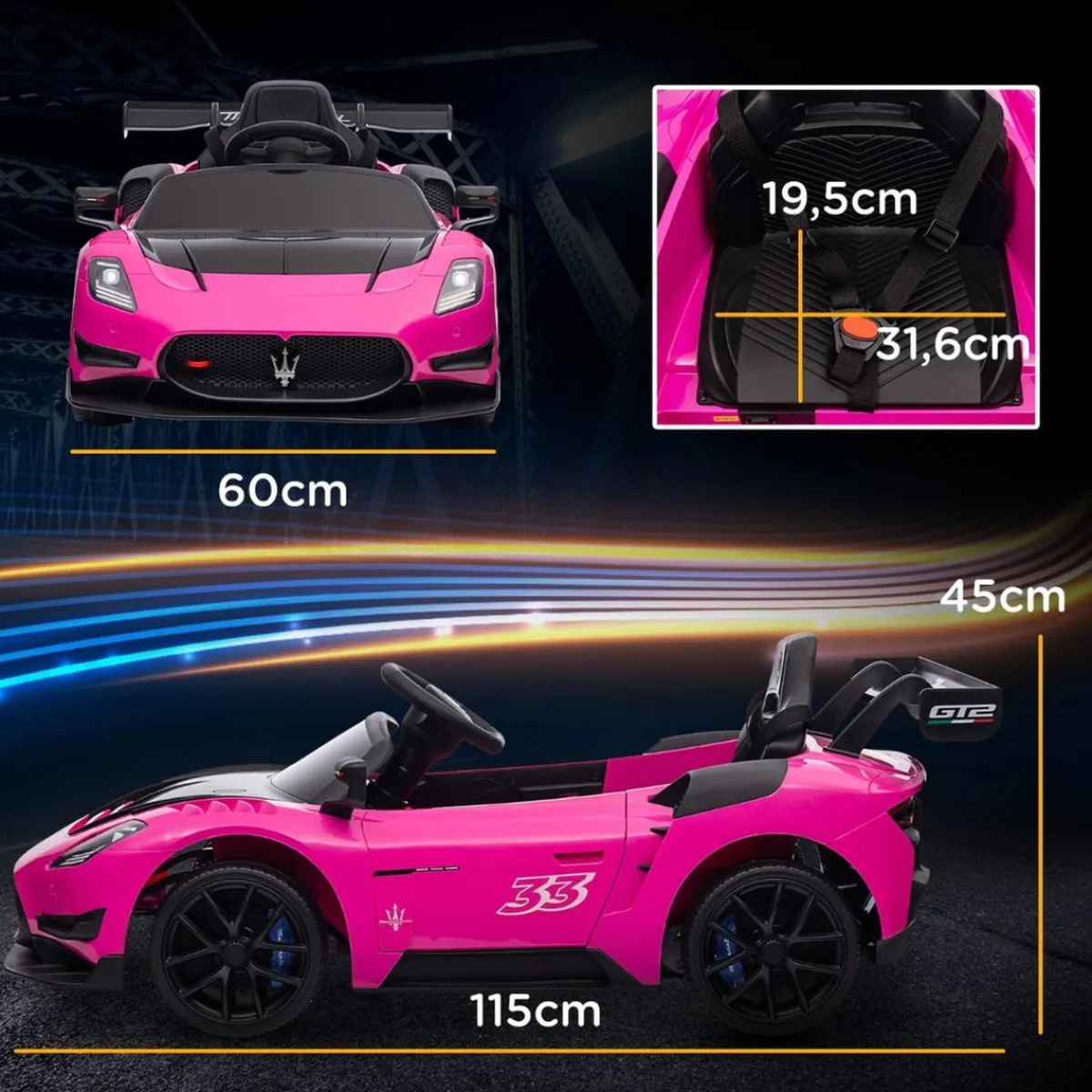 Homcom - Maserati GT2 eléctrico Rosa con mando*AIYAPLAY Outlet