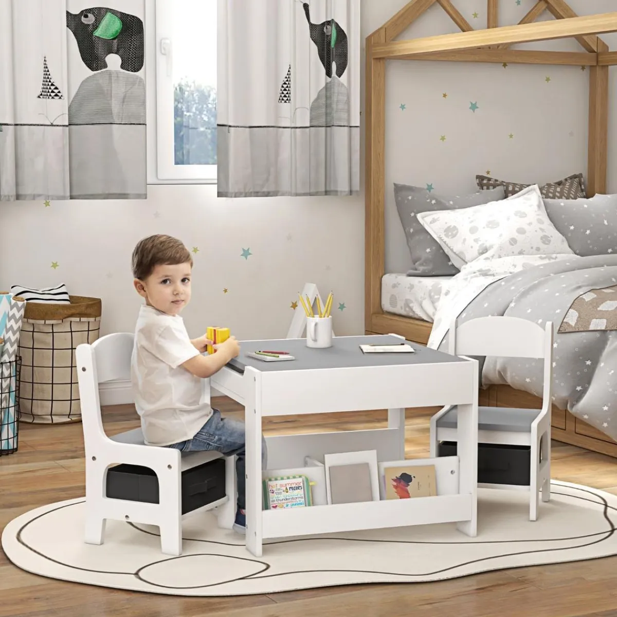 - Mesa + 2 sillas infantiles Blanco*Homcom Clearance