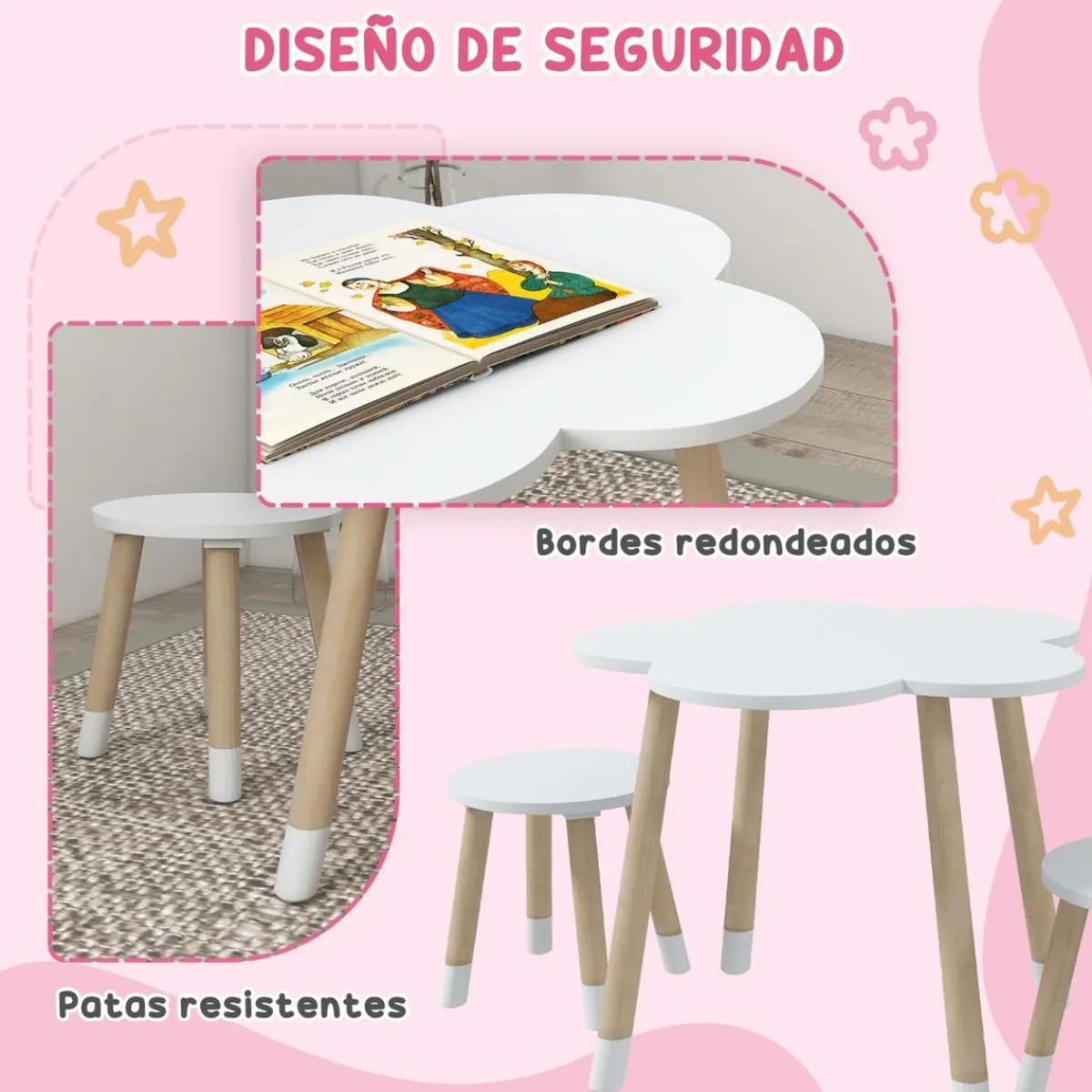Outlet - Mesa Flor y bancos Blanco Estilo De Vida