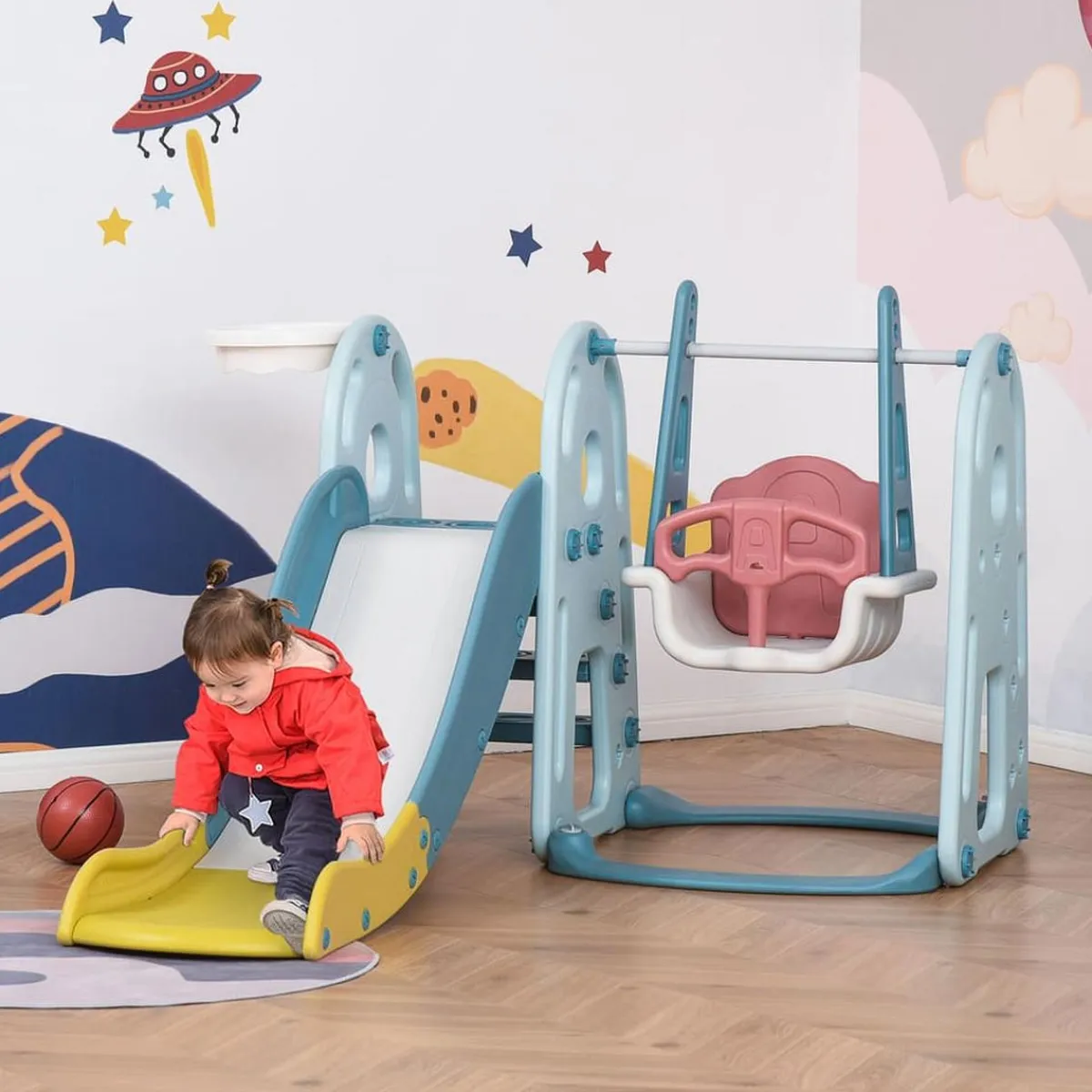 Clearance - Parque infantil de actividades 3 en 1 Columpios