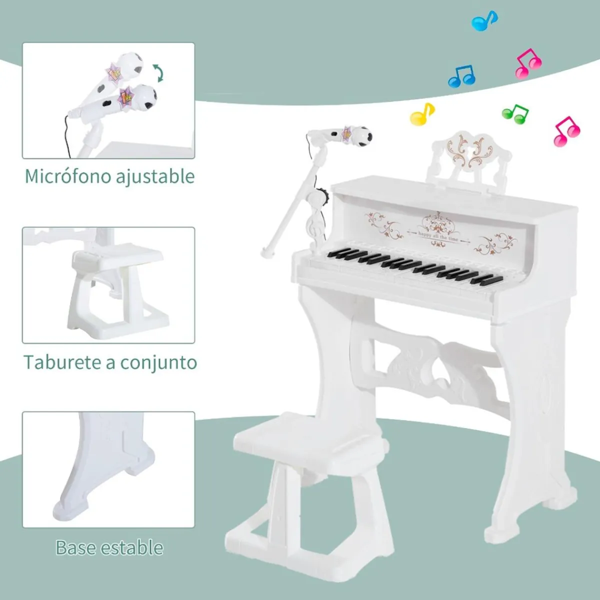 Online - Piano Electrónico 37 teclas con taburete Blanco Música|Electrónicos