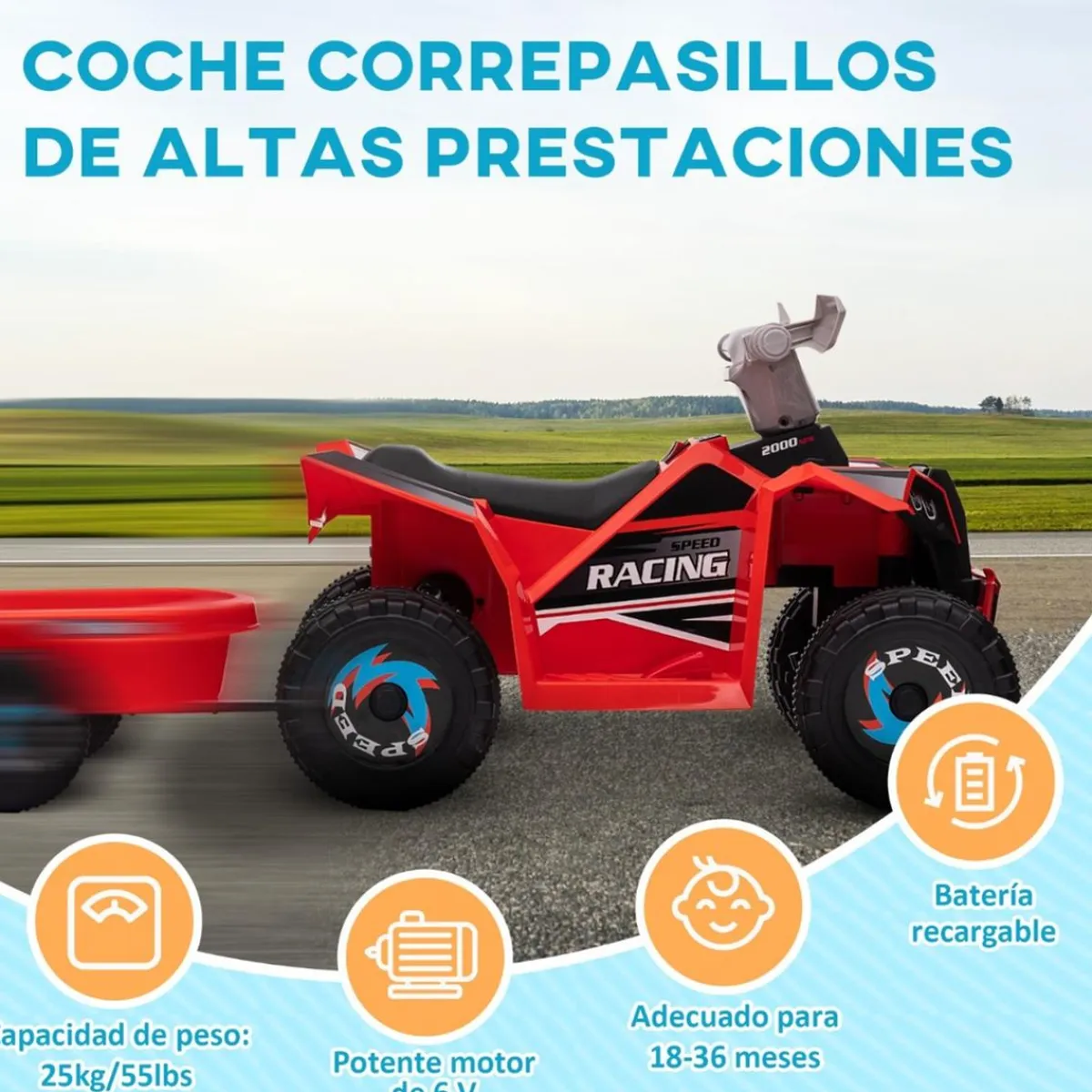 - Quad Eléctrico Rojo con Remolque*Homcom Discount