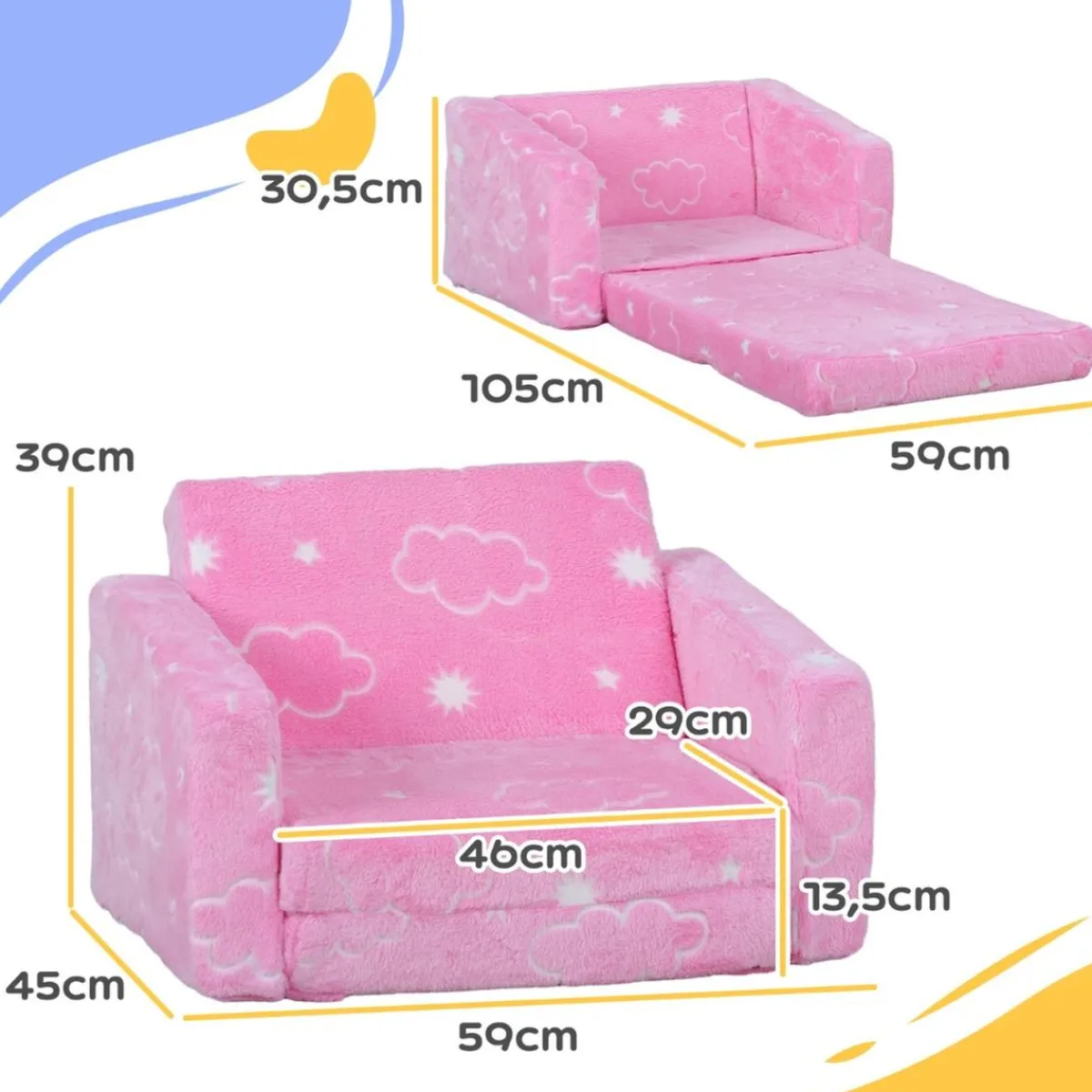 Outlet Homcom - Sillón infantil Rosa brilla en la oscuridad Estilo De Vida