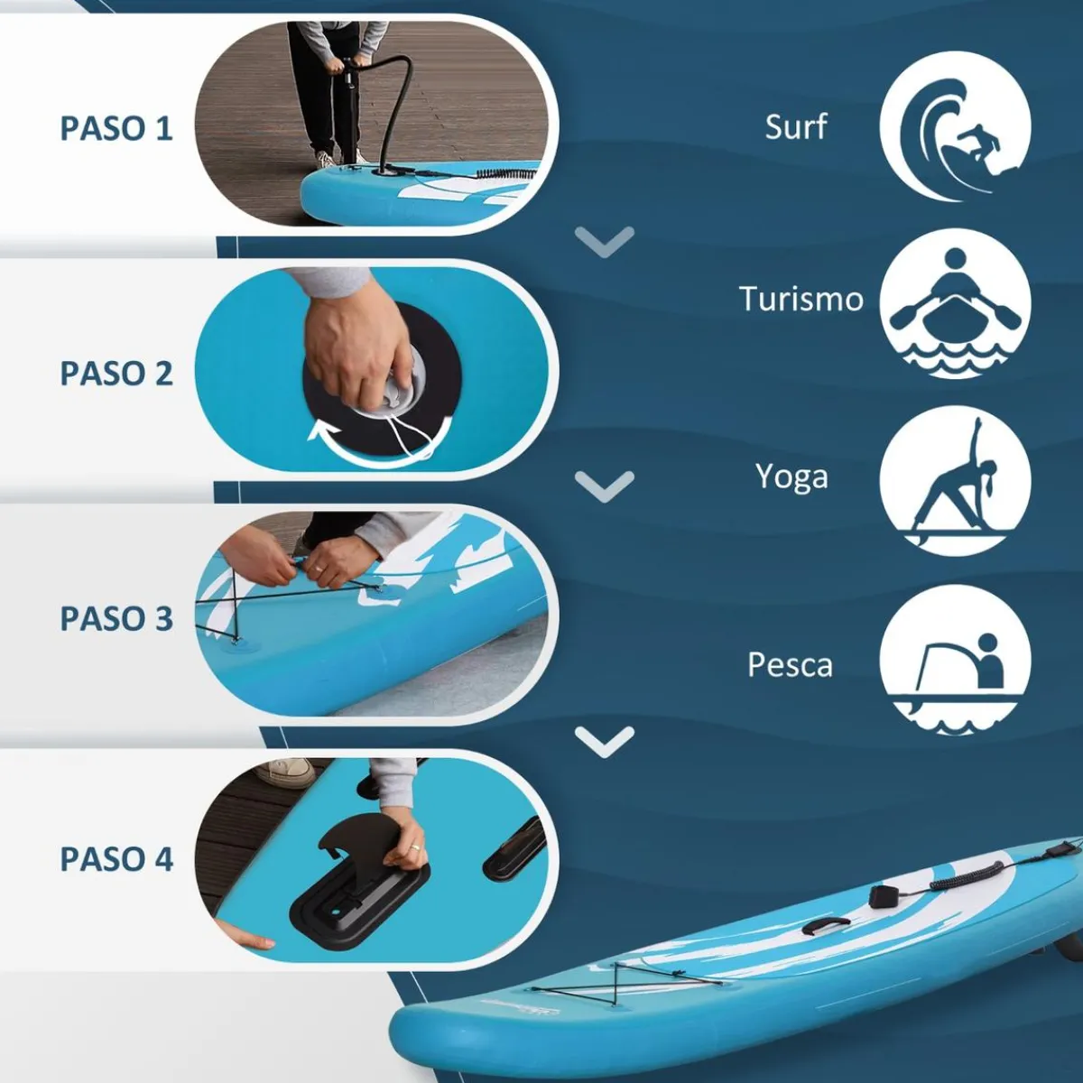 Homcom - Tabla de paddle surf hinchable Azul*Outsunny
