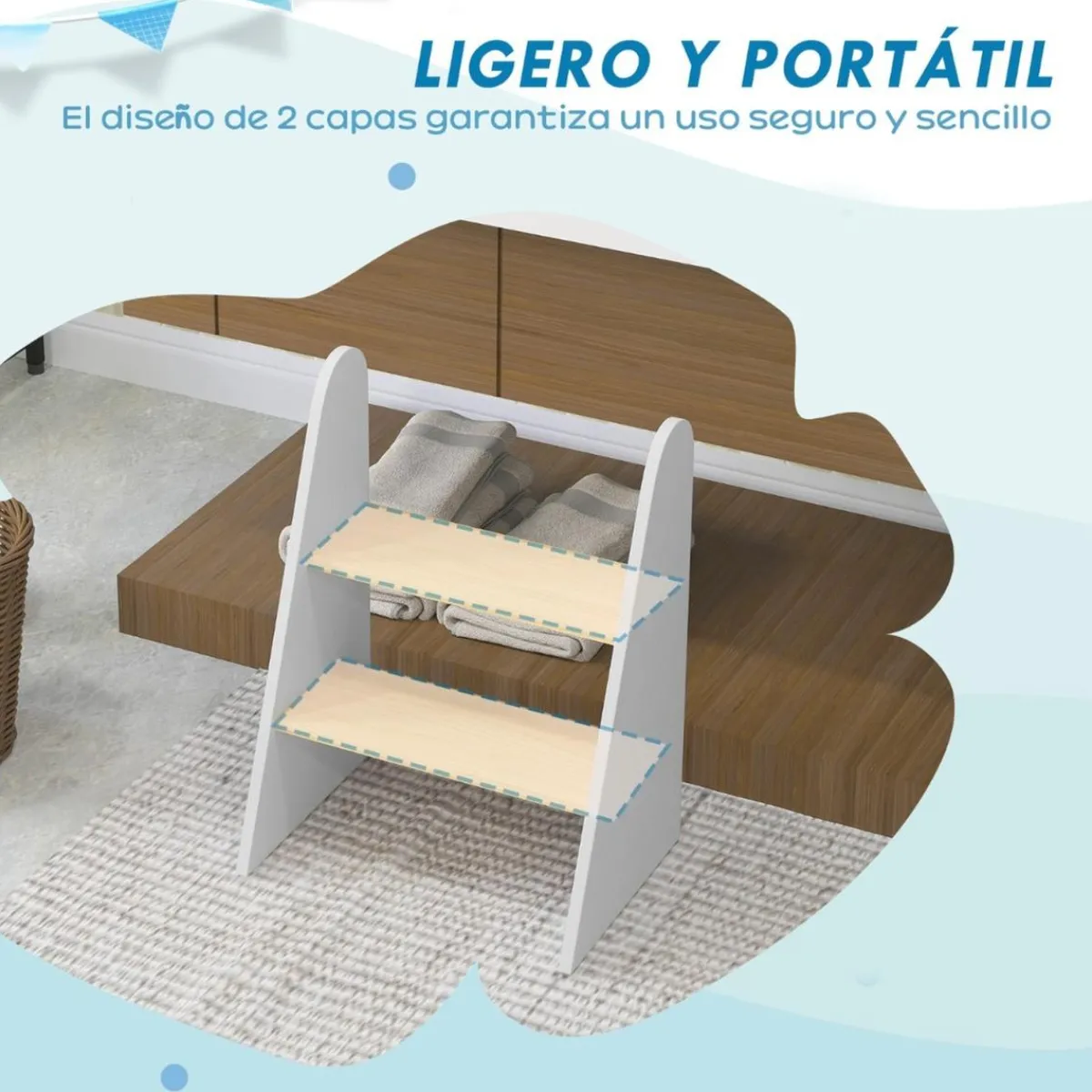 Best Homcom - Taburete 2 peldaños Blanco Estilo De Vida