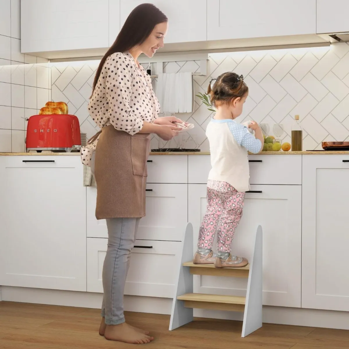 Best Homcom - Taburete 2 peldaños Blanco Estilo De Vida