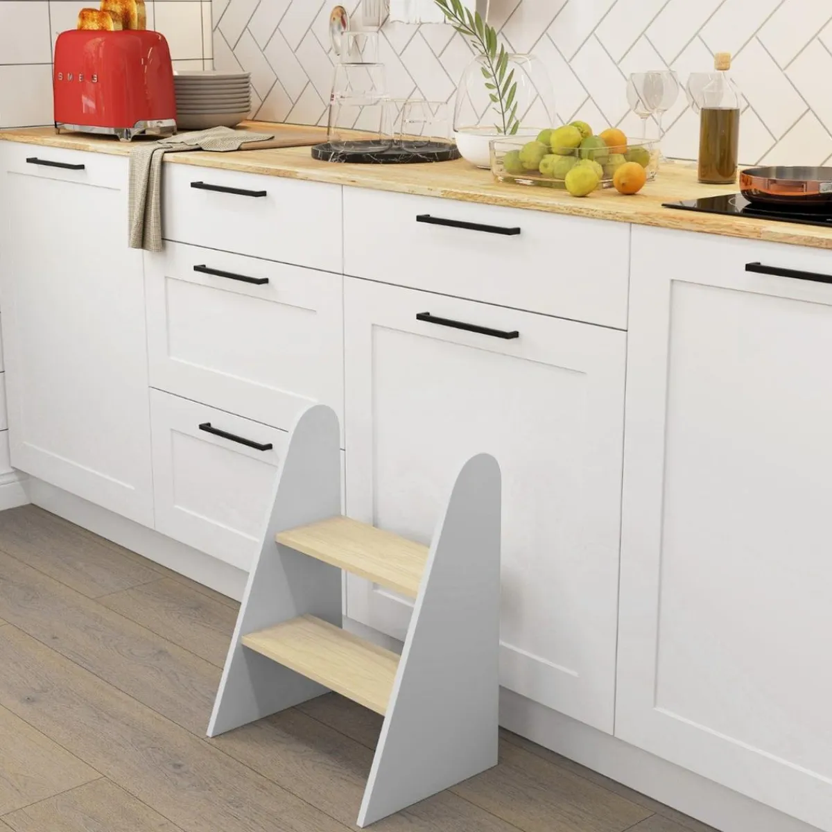 Best Homcom - Taburete 2 peldaños Blanco Estilo De Vida
