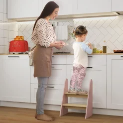 Homcom - Taburete Escalera infantil madera Rosa*AIYAPLAY Best