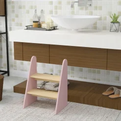 Homcom - Taburete Escalera infantil madera Rosa*AIYAPLAY Best