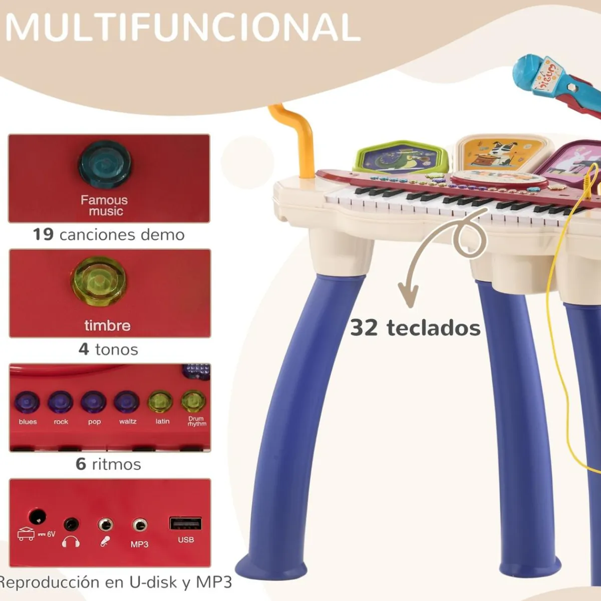- Teclado electrónico 32 teclas con batería y taburete*Homcom Hot