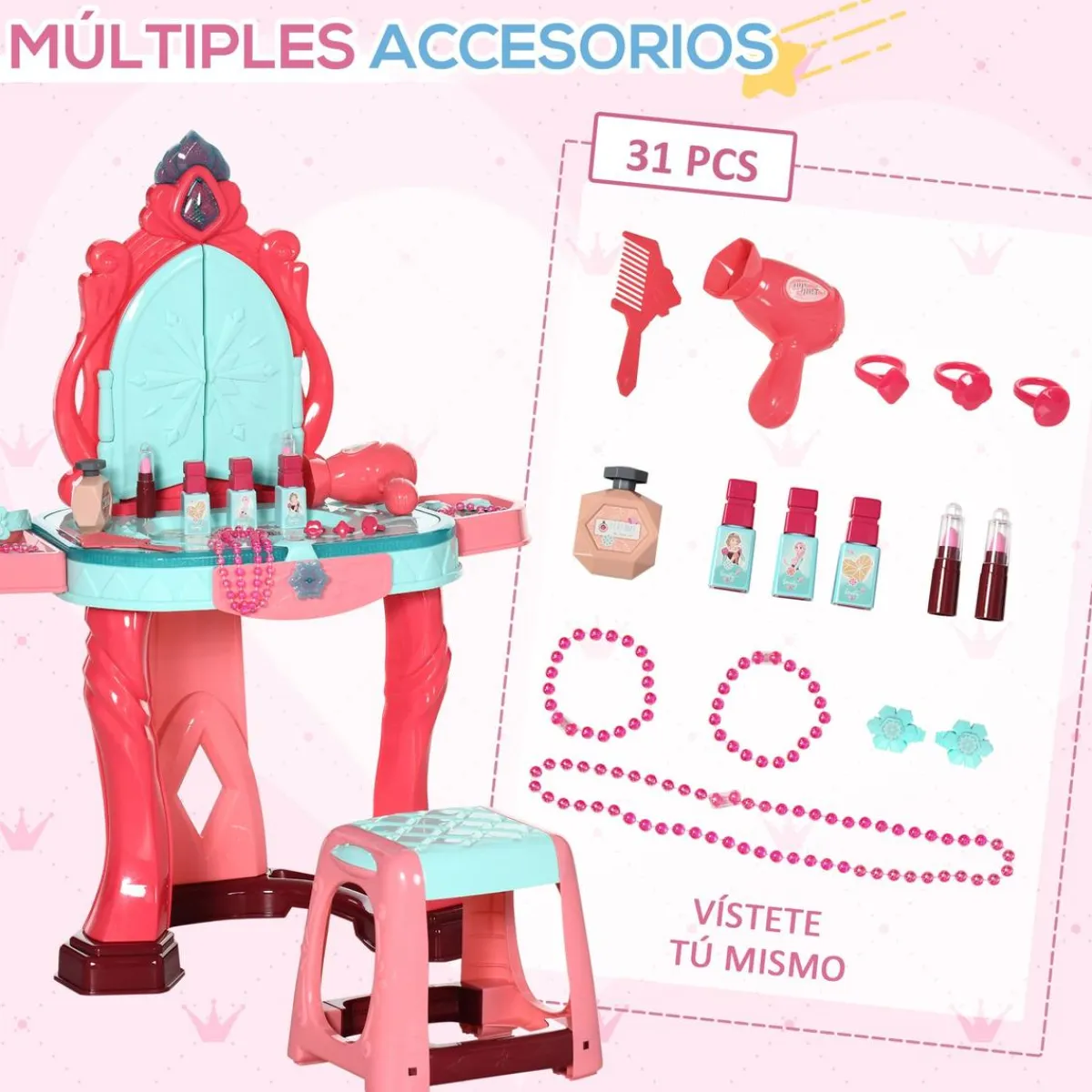 Hot - Tocador infantil con cajón y taburete Muñecas