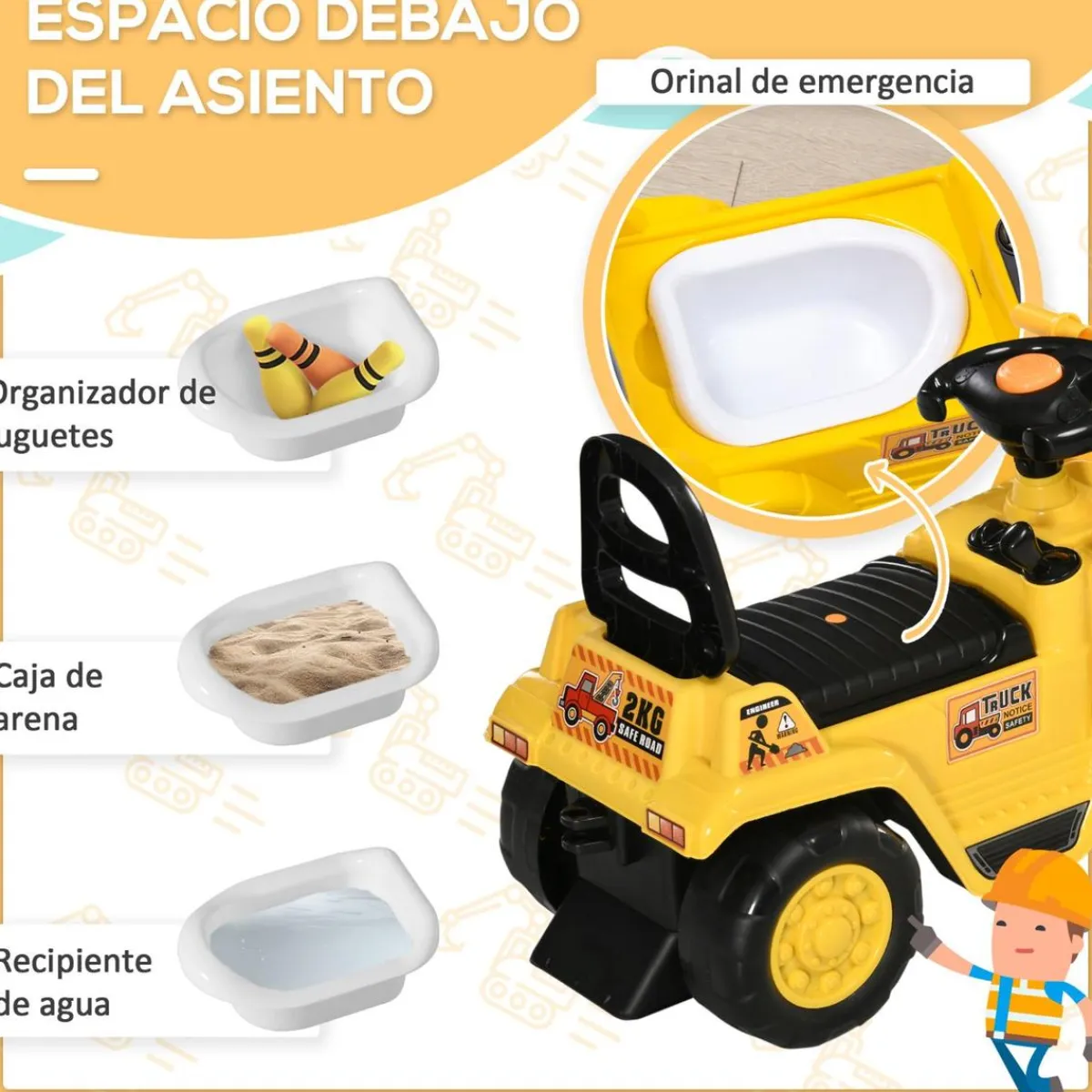 - Tractor correpasillos sin pedales amarillo*Homcom