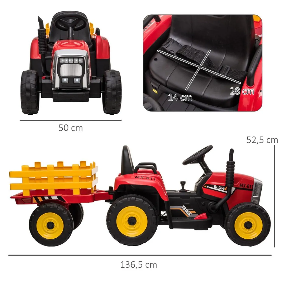 - Tractor elécrico Rojo*Homcom