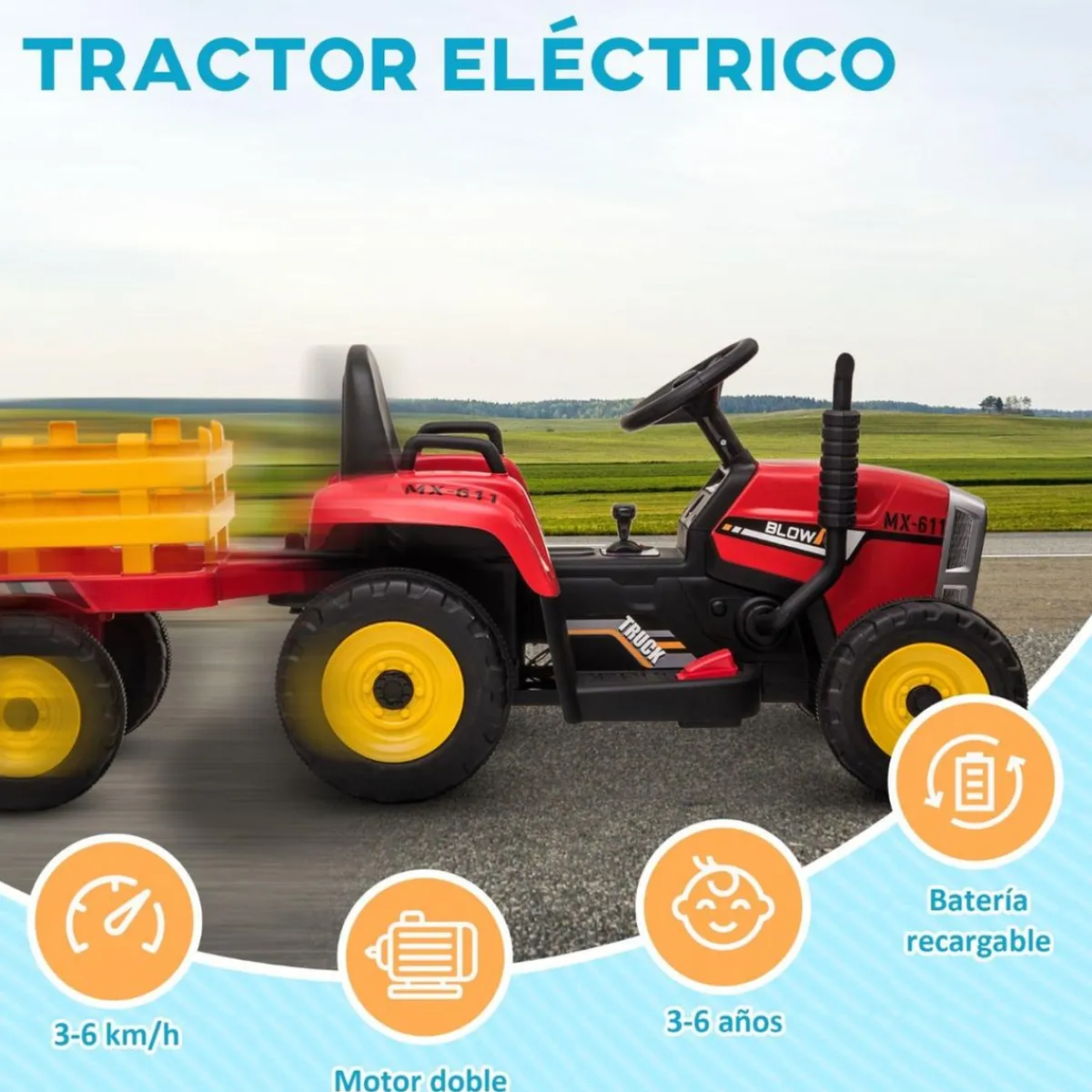 - Tractor elécrico Rojo*Homcom