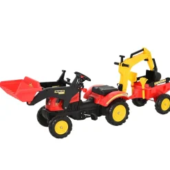 Outlet - Tractor excavadora a pedales con remolque rojo Vehículos De Batería O A Pedales