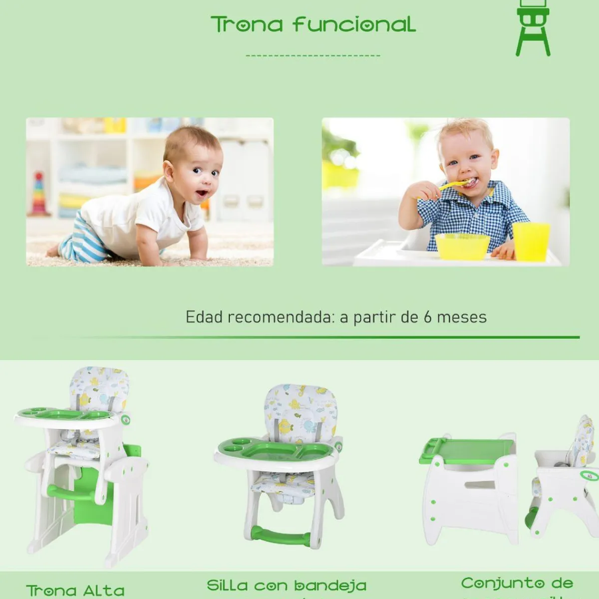 - Trona 3 en 1 verde*Homcom Best