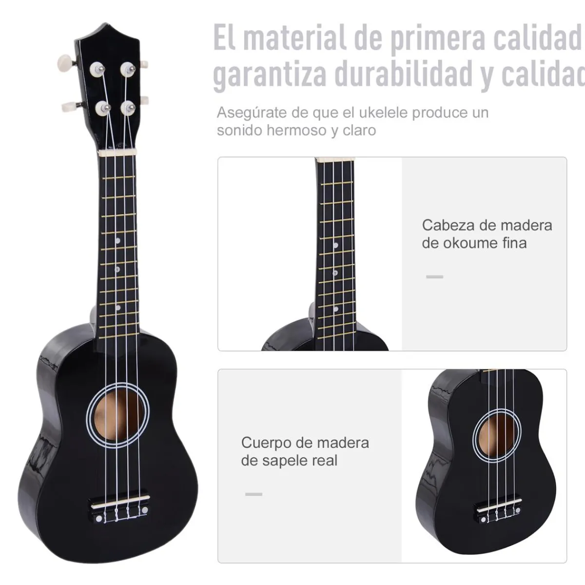 - Ukelele soprano 21" Madera Negro Música|Electrónicos