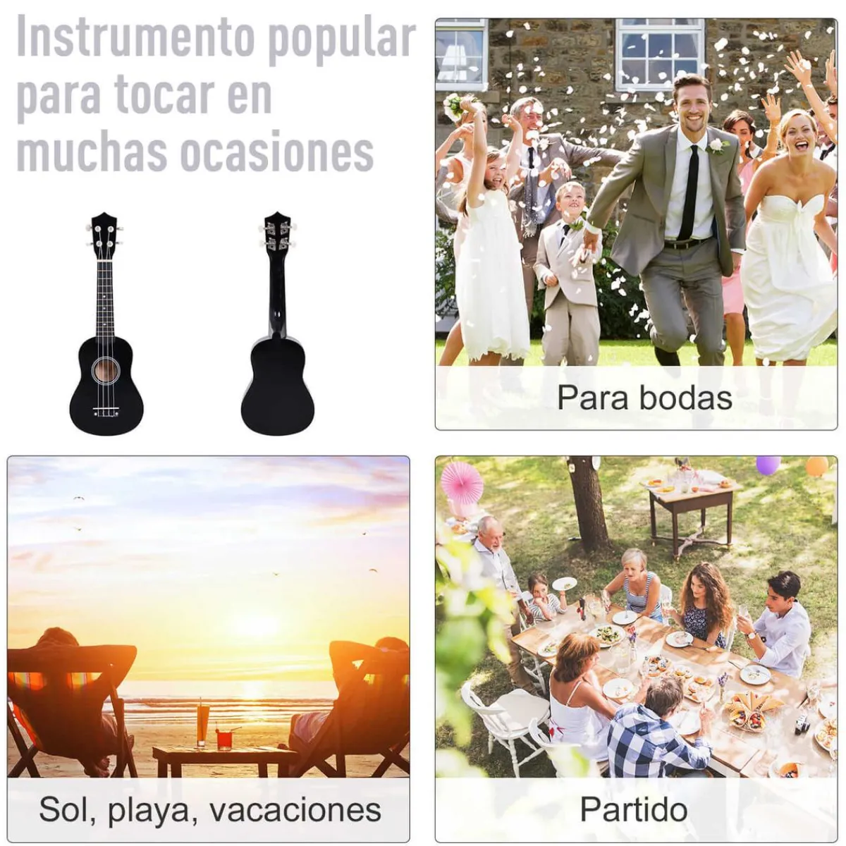 - Ukelele soprano 21" Madera Negro Música|Electrónicos