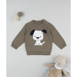 Outlet Jersey tricot bebé marrón con perrito Niño·Bebé Niño 3-36 Meses|Bebé Niño 3-36 Meses·Jerséis Y Cardigans