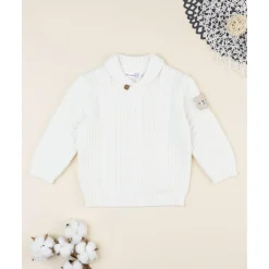 Jersey tricot blanco con parche en la manga para niño*Prenatal Sale