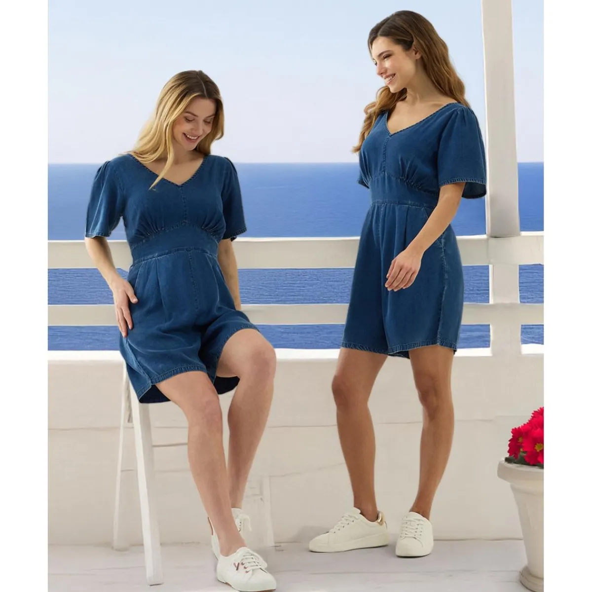 Best Mono corto premamá de denim con punto smock Moda·Pantalones, Faldas Y Leggins|Premamá·Moda