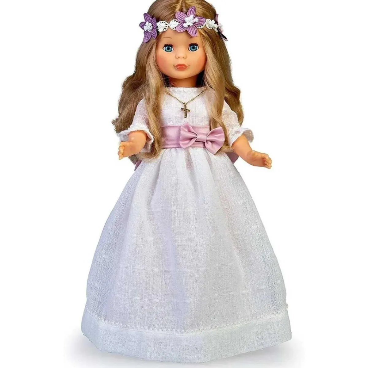 Hot - Muñeca de colección para Primera Comunión con vestido blanco y corona de flores, rubia, Reedición 2023 Muñecas