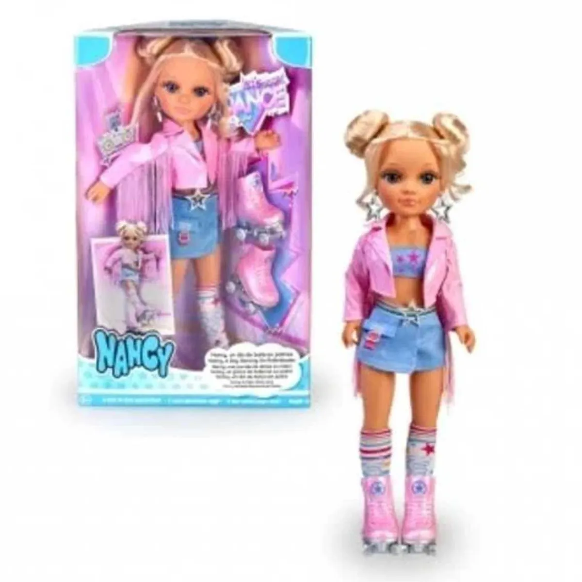 - Muñeca patinadora con accesorios y chaqueta rosa, para niños y niñas*NANCY New