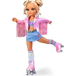 - Muñeca patinadora con accesorios y chaqueta rosa, para niños y niñas*NANCY New