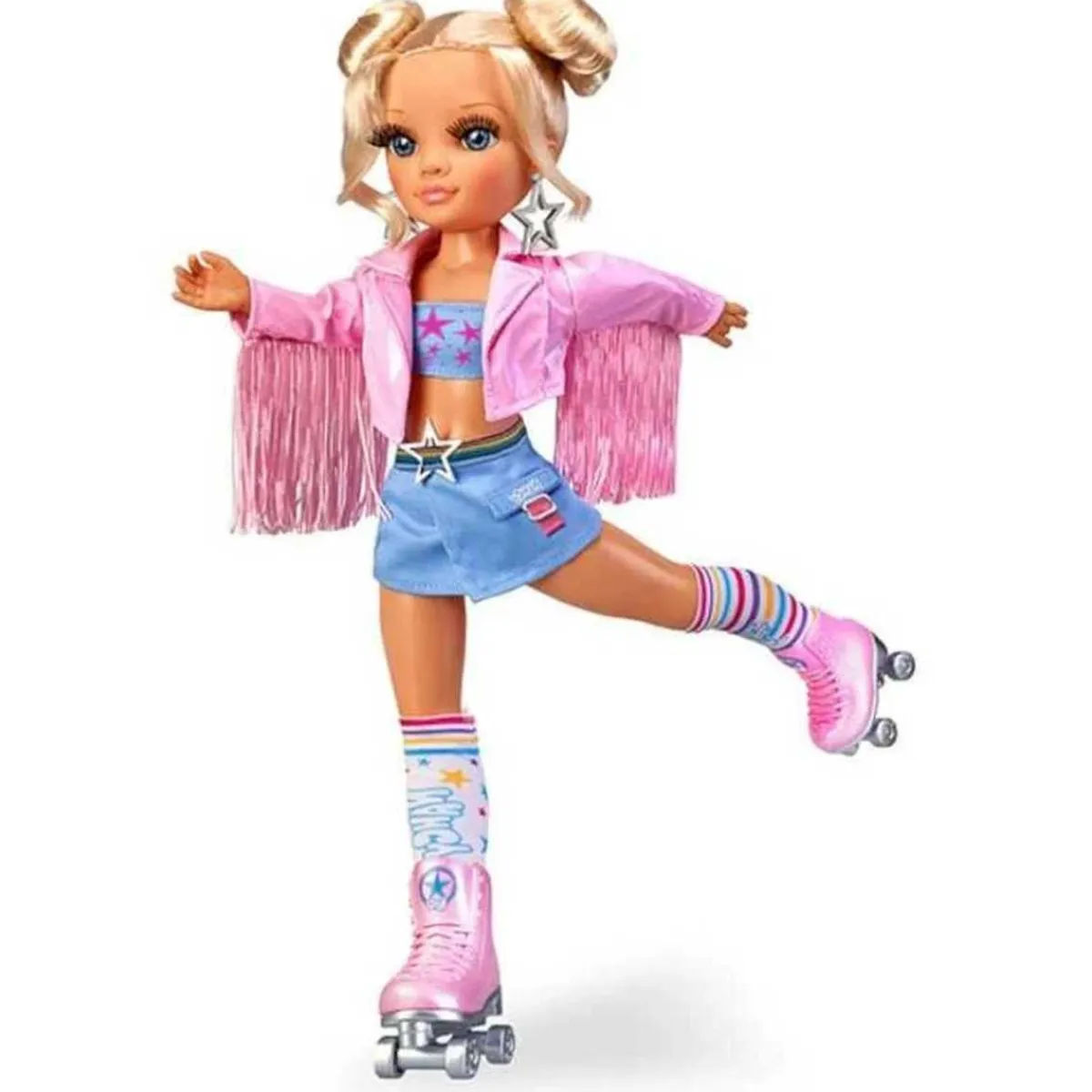 - Muñeca patinadora con accesorios y chaqueta rosa, para niños y niñas*NANCY New