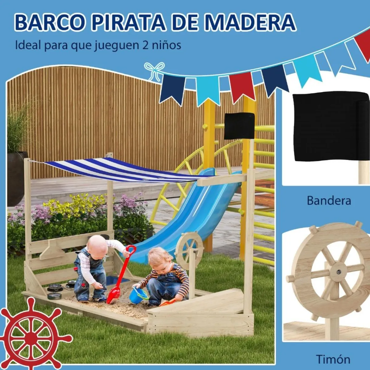 New Outsunny - Arenero de madera Barco pirata Juguetes De Verano