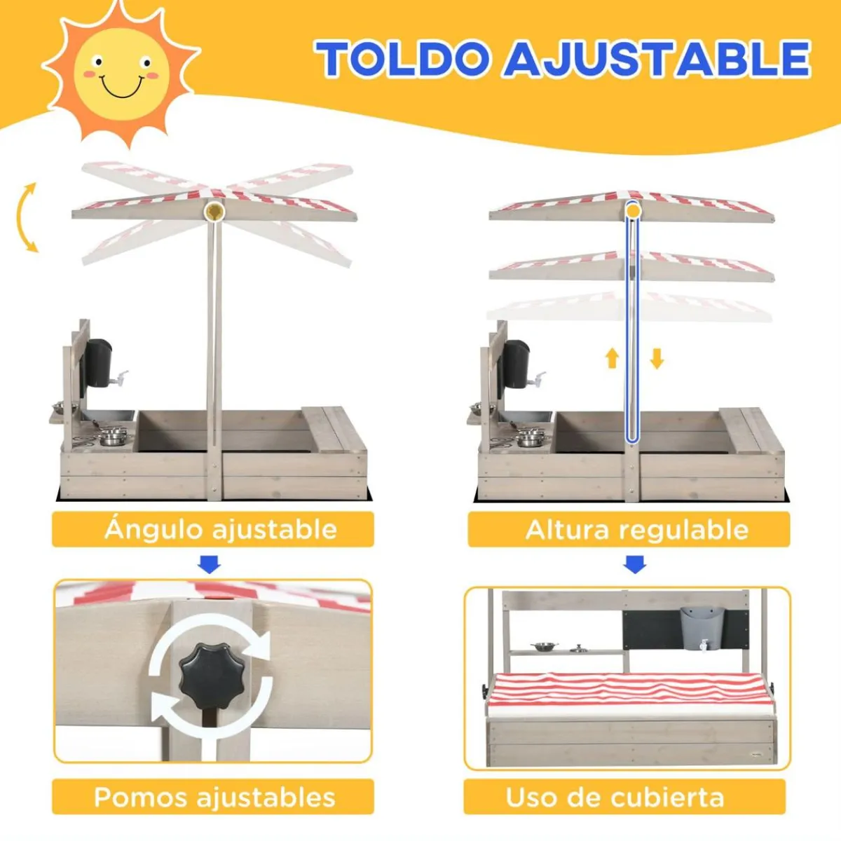 Clearance - Arenero de madera con toldo Juguetes De Verano