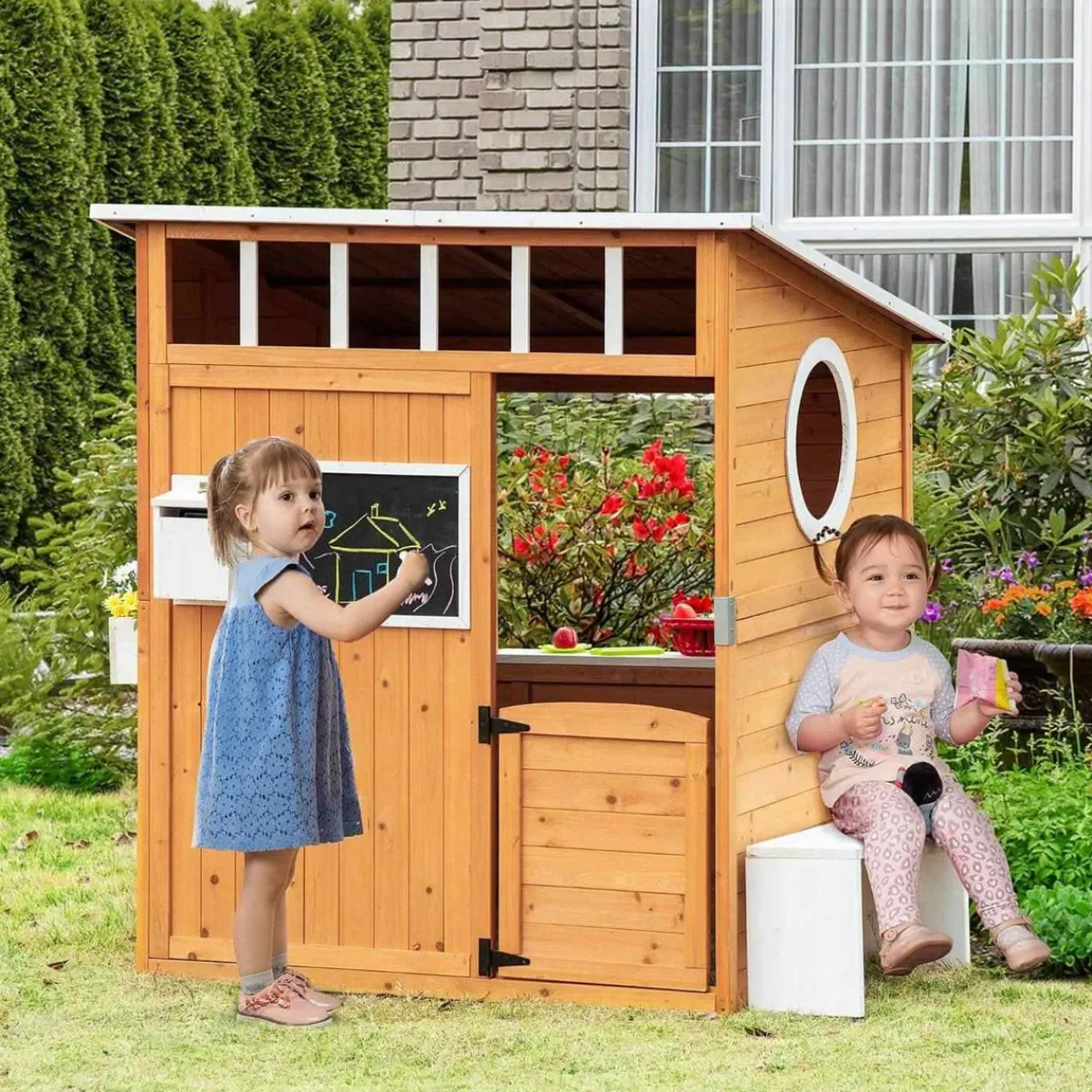 Clearance - Casita de jardín de madera con banco y macetero Casas