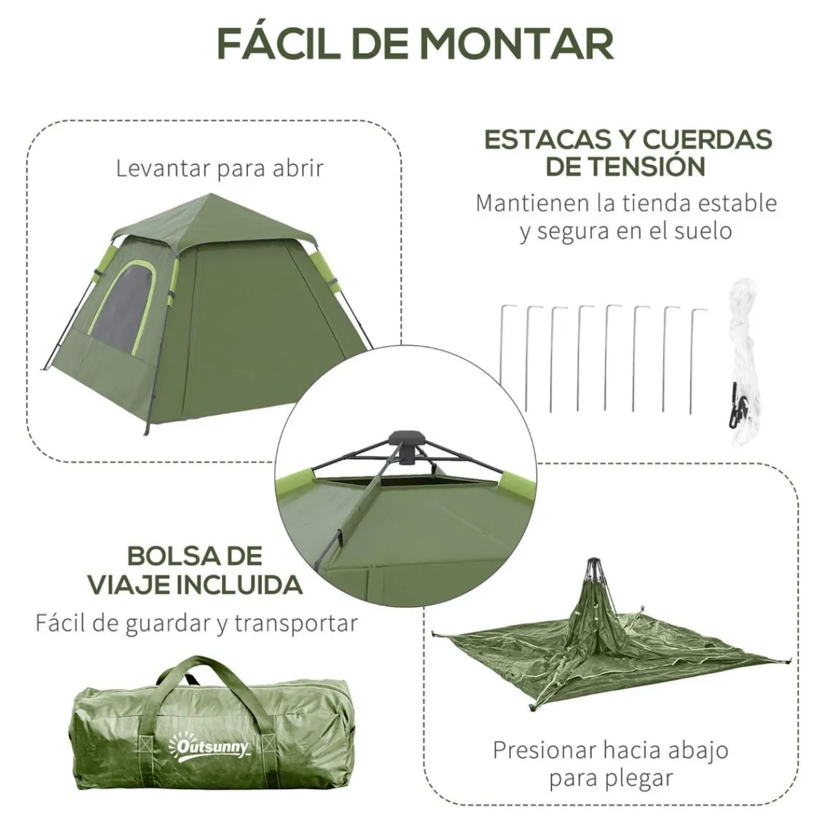 Hot - Tienda de campaña Pop Up 210x210x150cm Verde Juguetes De Verano