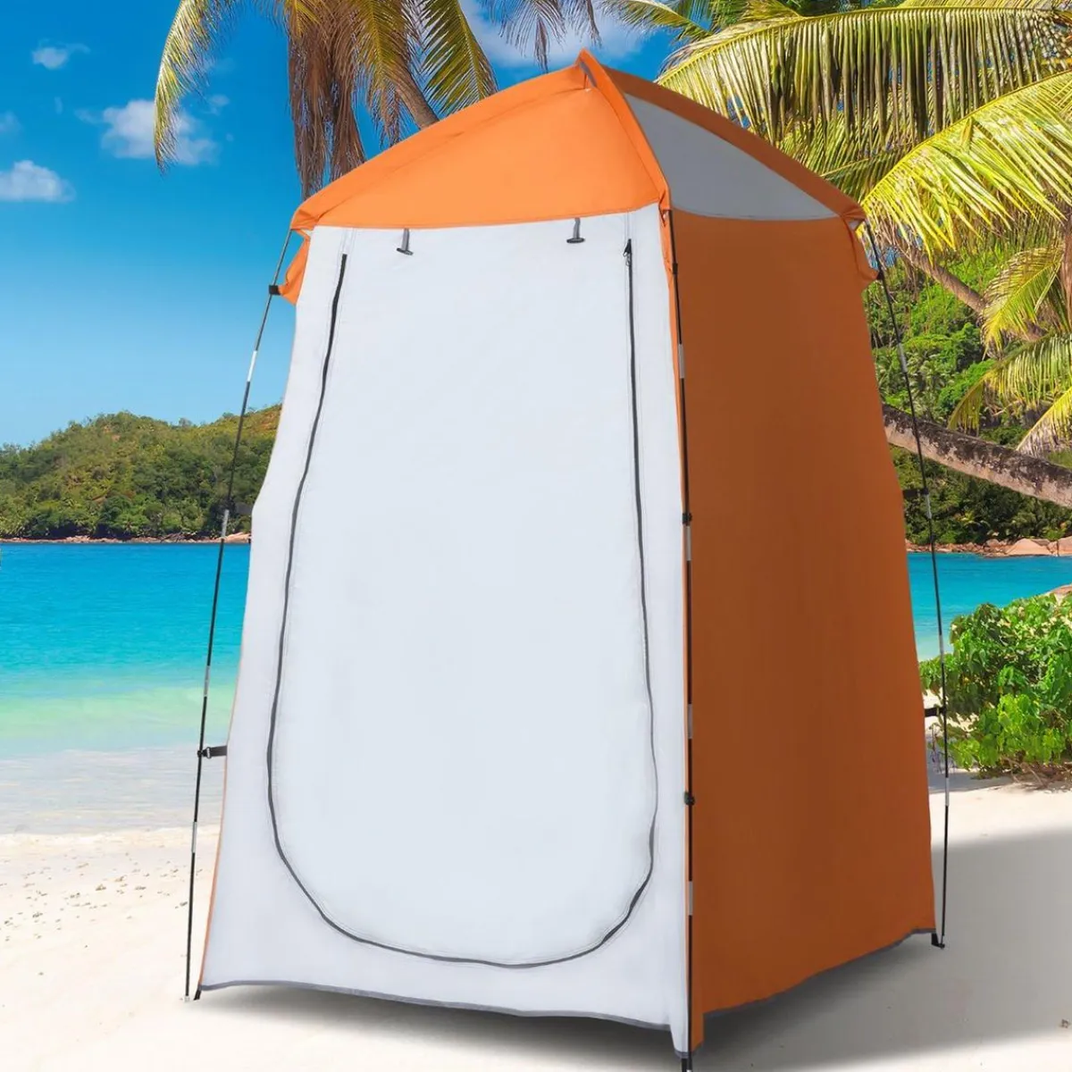 - Tienda de ducha camping con mosquiteras 123x121x198 cm Naranja*Outsunny New