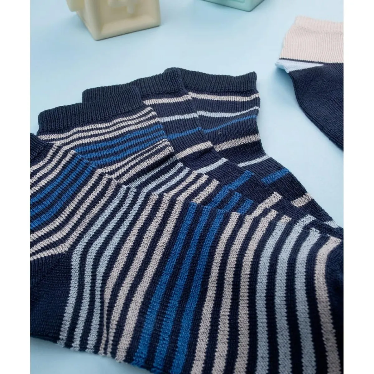 Discount Pack 3 Calcetines Bebé Niño Azul con Rayas Finas Calzado Y Accesorios·Accesorios Y Complementos