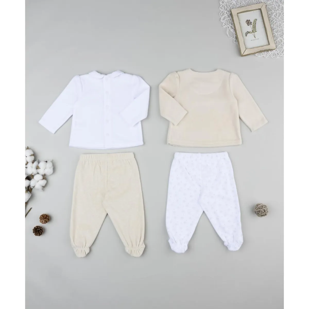 Sale Pack 2 conjuntos de niña en terciopelo blanco y beige Recién Nacido·Ropa Y Accesorios|Ropa Y Accesorios·Conjuntos