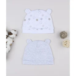 Pack 2 gorros de recién nacido en crema y gris con orejitas*Prenatal