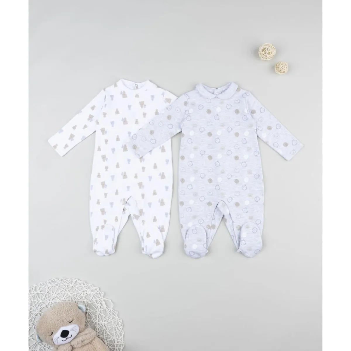 Pack 2 peleles interlock de recién nacido blanco/gris*Prenatal Clearance