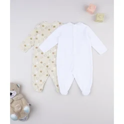 New Pack 2 pijamas de bebé amarillo y blanco en terciopelo Ropa Y Accesorios·Peleles|Recién Nacido·Ropa Y Accesorios
