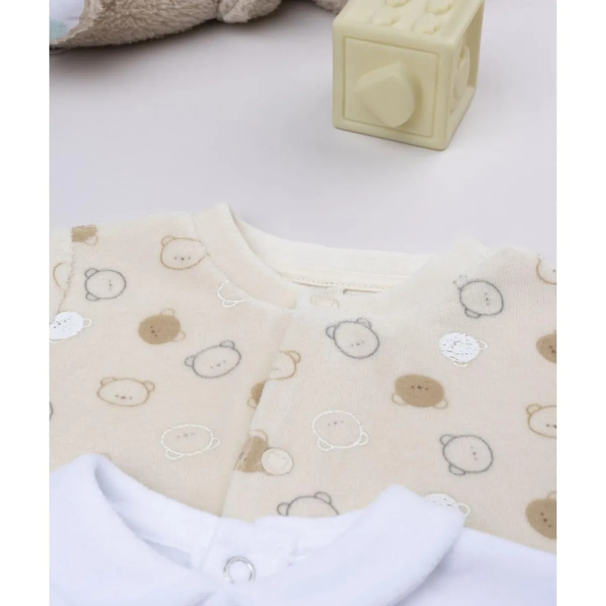 New Pack 2 pijamas de bebé amarillo y blanco en terciopelo Ropa Y Accesorios·Peleles|Recién Nacido·Ropa Y Accesorios
