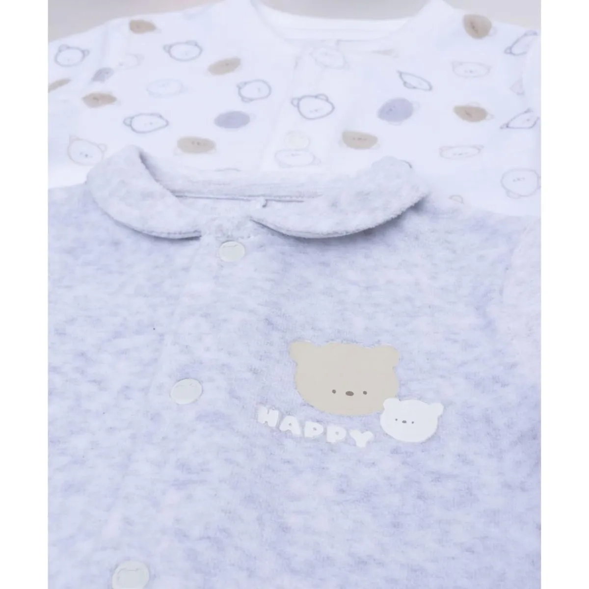 Sale Pack 2 pijamas de bebé en terciopelo blanco y gris con ositos Ropa Y Accesorios·Peleles|Recién Nacido·Ropa Y Accesorios