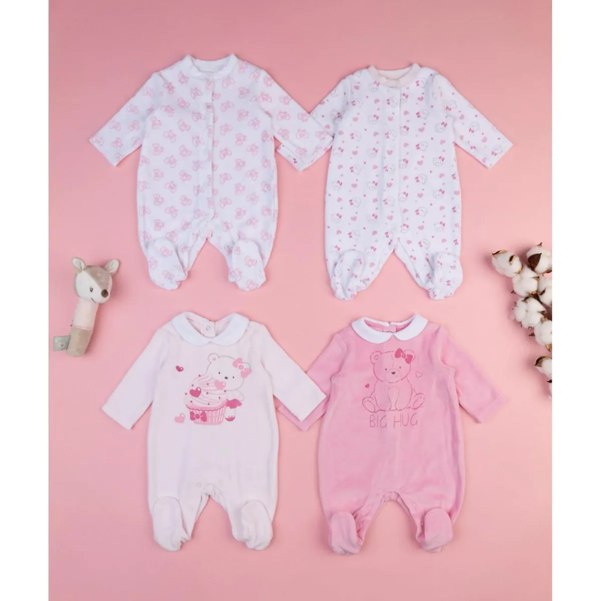 Online Pack 2 pijamas enteros en felpa blanco y rosa Ropa Y Accesorios·Peleles|Recién Nacido·Ropa Y Accesorios
