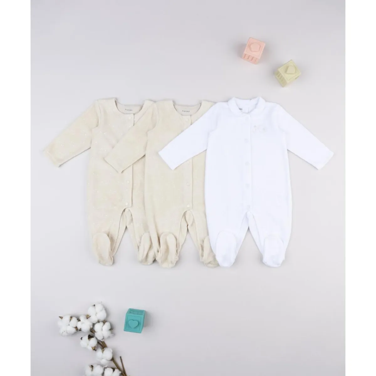 Online Pack 3 pijamas largos de bebé en blanco y beige Ropa Y Accesorios·Peleles|Recién Nacido·Ropa Y Accesorios