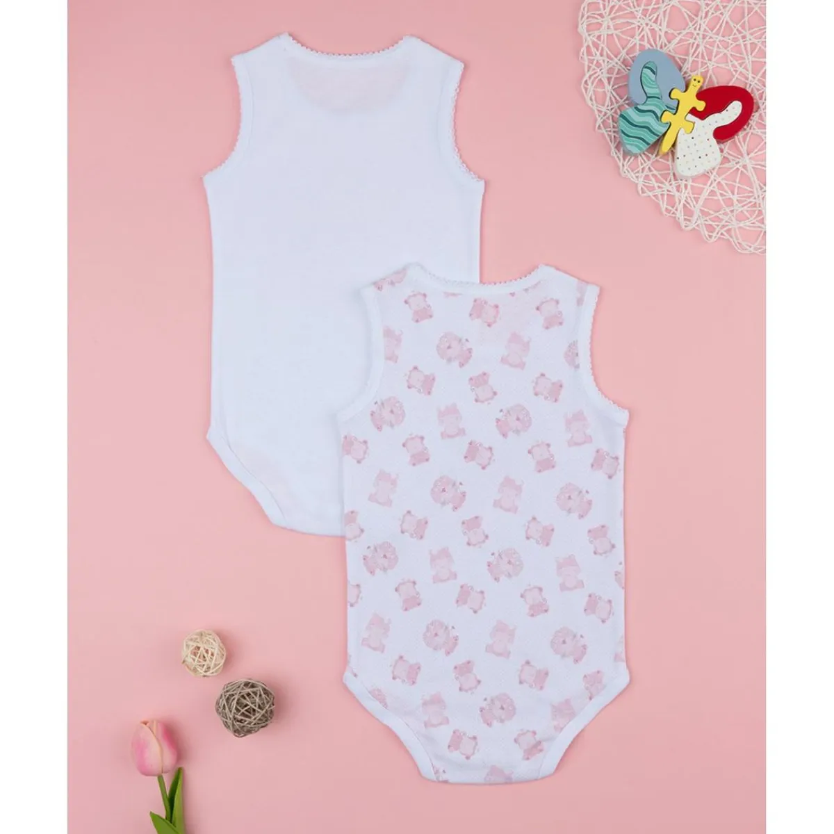Discount Pack de 2 Bodies de Canalé para Niña "Hippo" Descanso Y Ropa Interior·Bebé 3-36 Meses