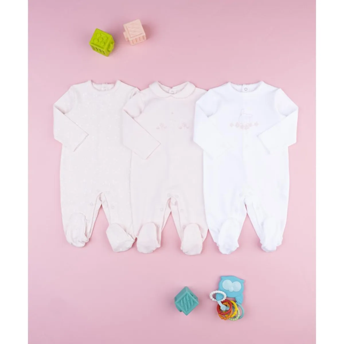 Pack de 3 peleles interlock para niña*Prenatal Best