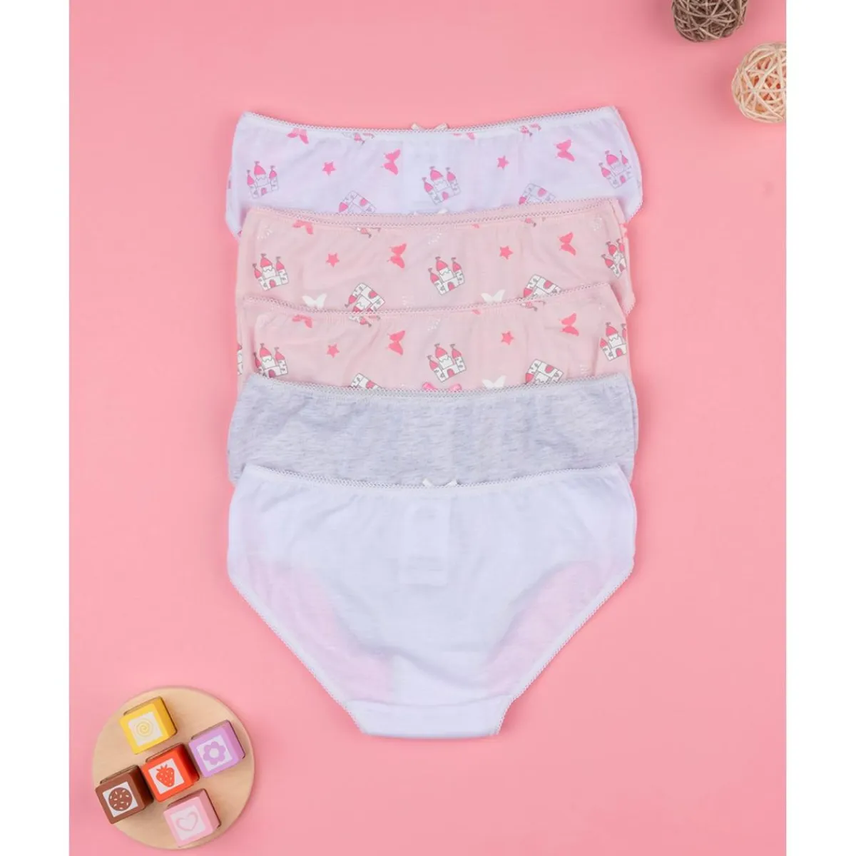 Paquete 5 calzoncillos rosas niña castillos*Prenatal Discount