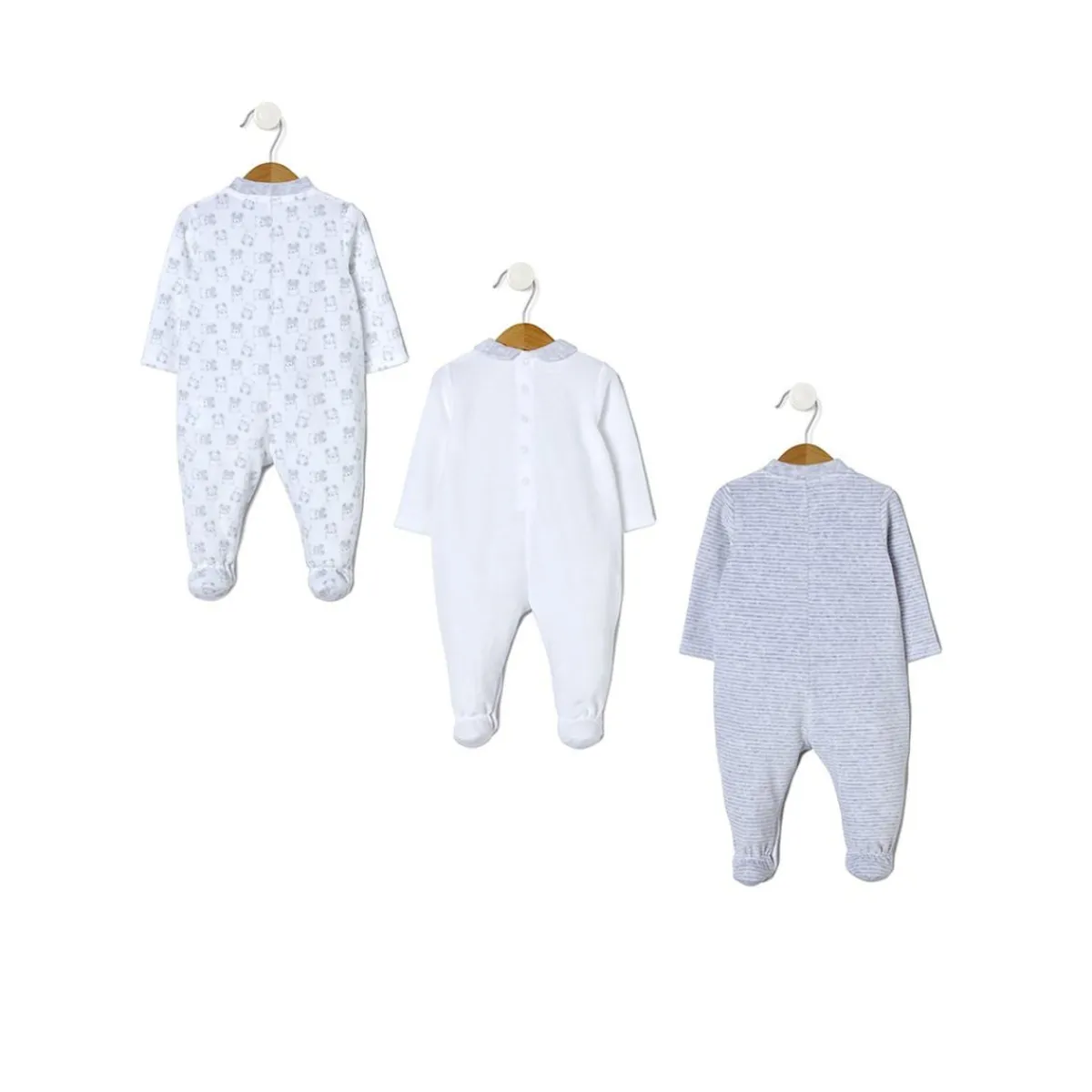 Hot Paquete de 3 pijamas de terciopelo gris y crema Ropa Y Accesorios·Peleles|Recién Nacido·Ropa Y Accesorios