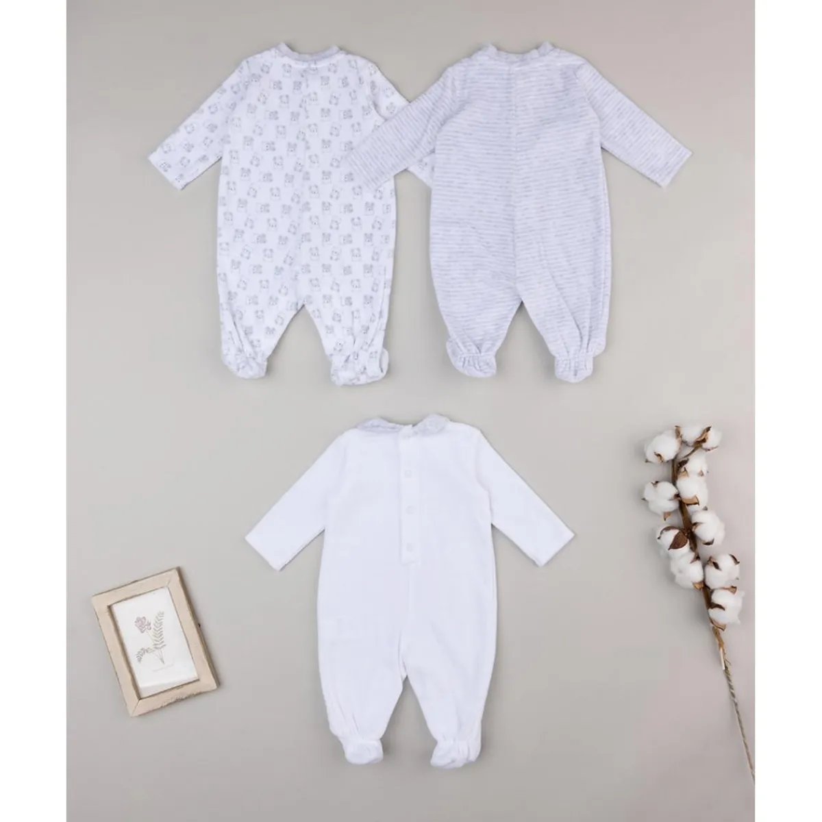Hot Paquete de 3 pijamas de terciopelo gris y crema Ropa Y Accesorios·Peleles|Recién Nacido·Ropa Y Accesorios