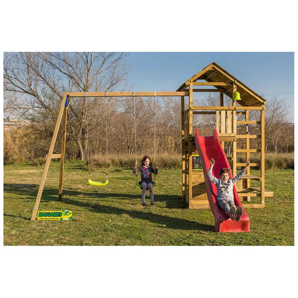 Parque juegos infantil de madera Teide XL con columpio doble*MASGAMES